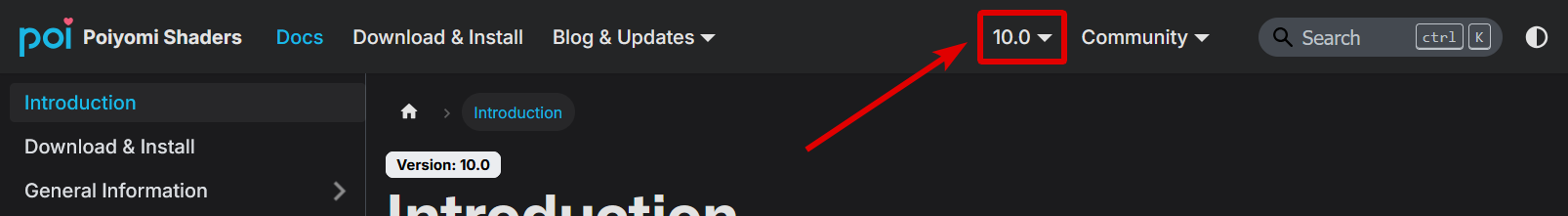 Dropdown Menu to switch between versions.